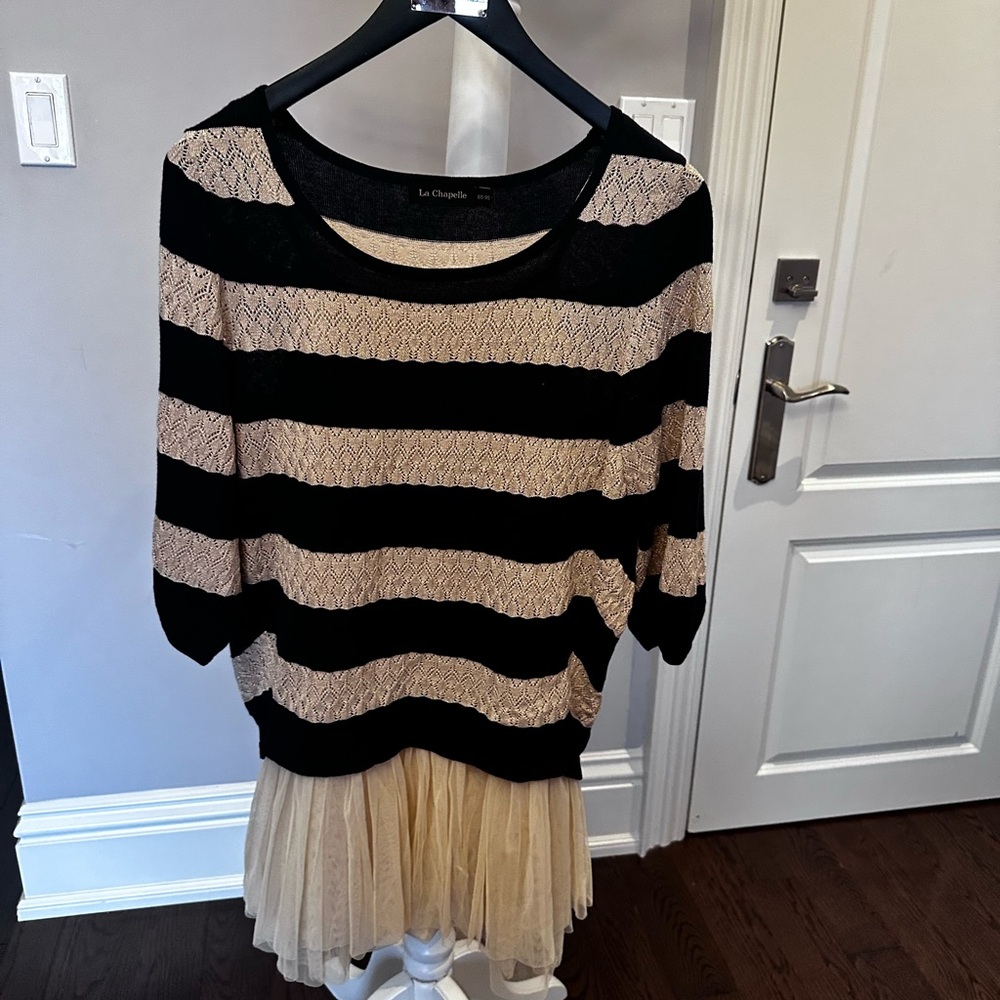 Chic Black and Cream Striped Mini Dress